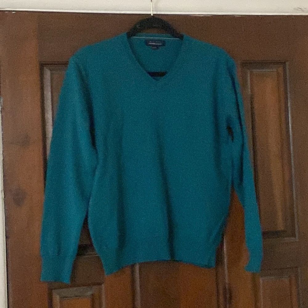 BLUE ARTURO CALLE Women’s Blue Green V-Neck 50% Fine Merino Sweater Size L